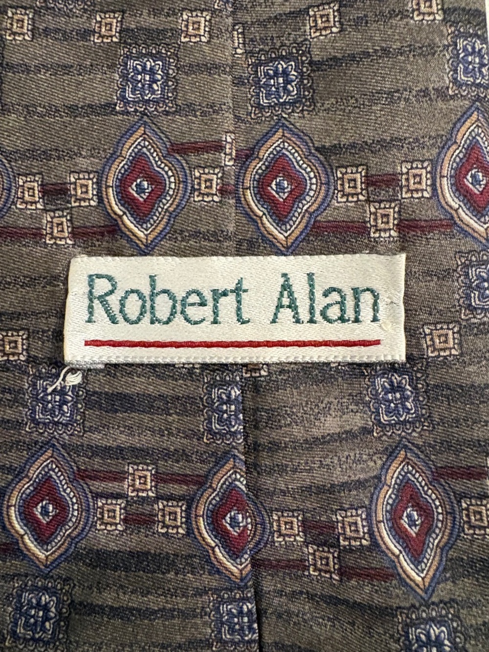 Vintage Robert Alan Geometric Diamond Silk Blend Necktie Wide Blade Green